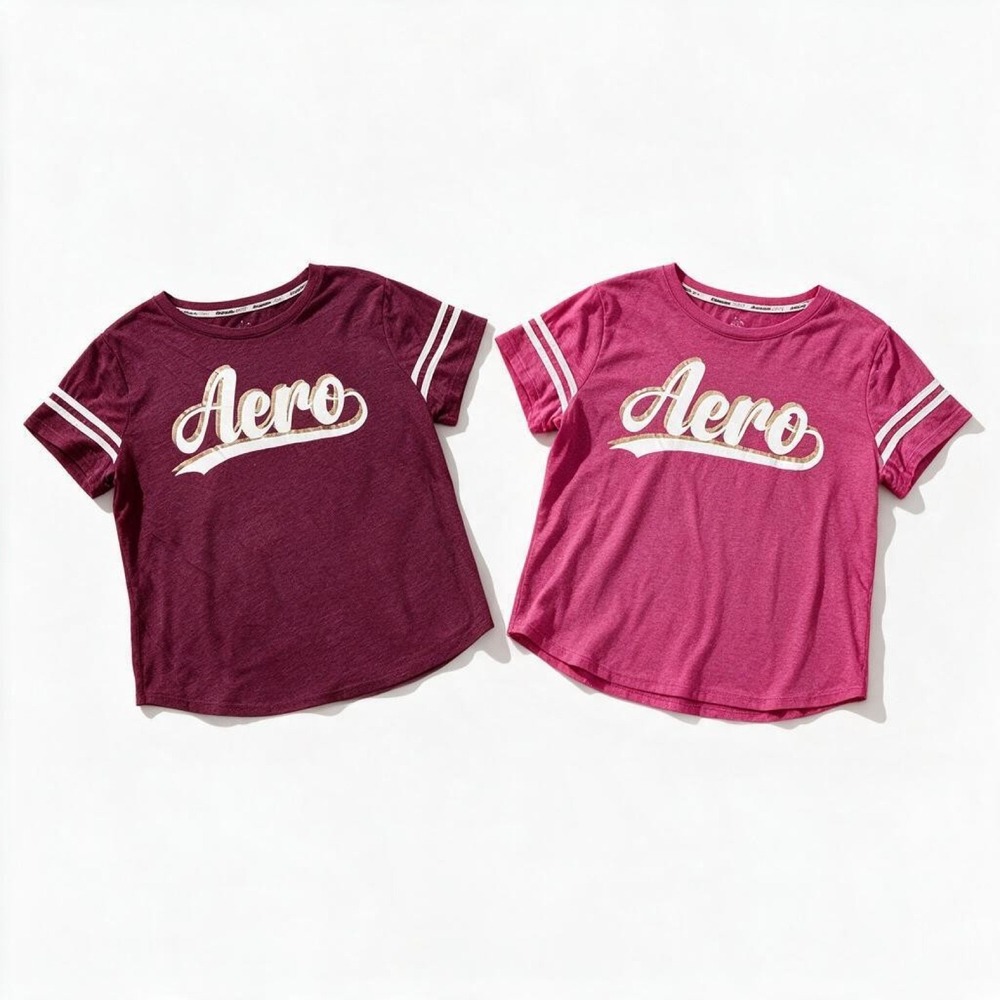 Aeropostale Womens 1X Lot of 2 Tees Burgundy Magenta Graphic Casual Athleisure